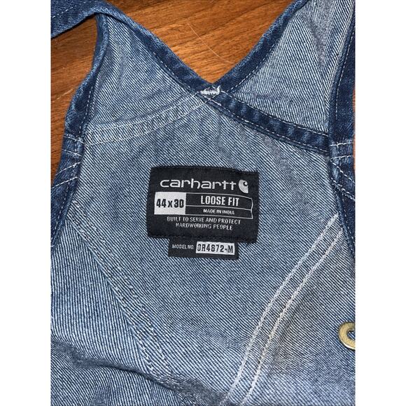 NICE Mens CARHARTT Bib OVERALLS Denim ~ LOOSE Fit OR4672-M Preowned ~ 44x30(29) - Picture 2 of 5